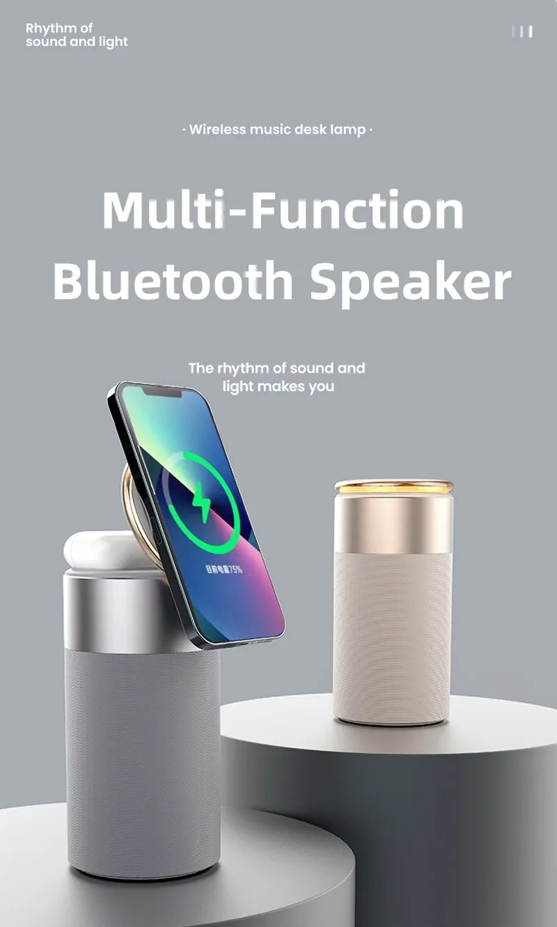 3 In 1 Multi-Function Wireless Charger Portable Bluetooth Speaker With Touch Lamp